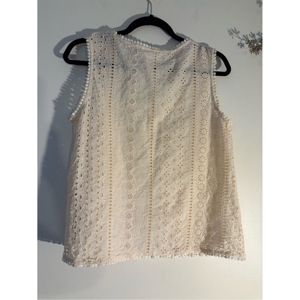 Joie Crochet Lace Sleeveless Cotton Top Ivory Coastal Small - Picture 5 of 7